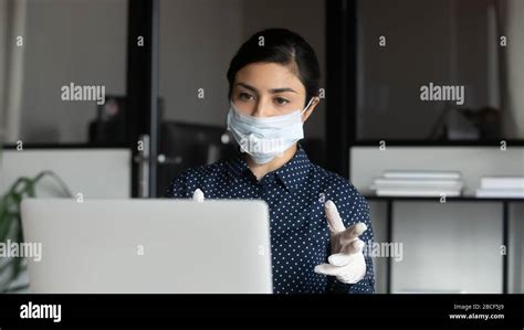 Tutor Giving Online Lesson Remote Work During Quarantine Stock Photo