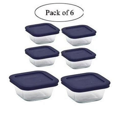Pyrex Square Glass Food Storage Containers Set With Dark Blue Plastic Cover Use For Storage