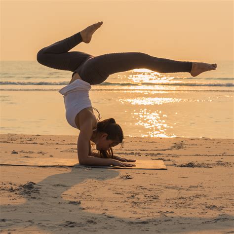 Young Healthy Yoga Woman Practicing Yoga Pose Beach Sunrise