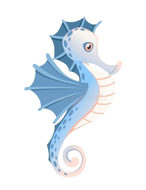 Cute Adorable Blue Seahorse Cartoon Sea Animal Design Flat Vector