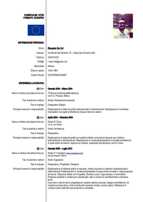 Curriculum Vitae Formato Europeo Pdf Da Compilare E Stampare