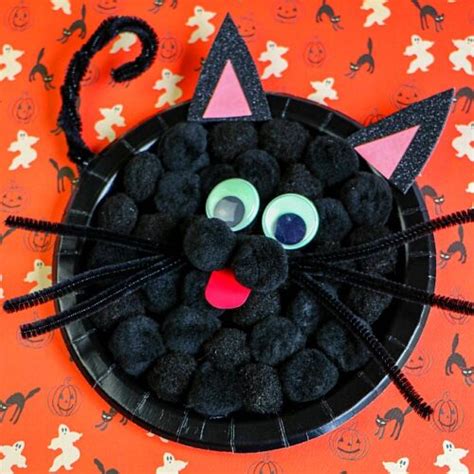 Black Cat Pom Pom Paper Plate Craft For Kids Sunshine Whispers