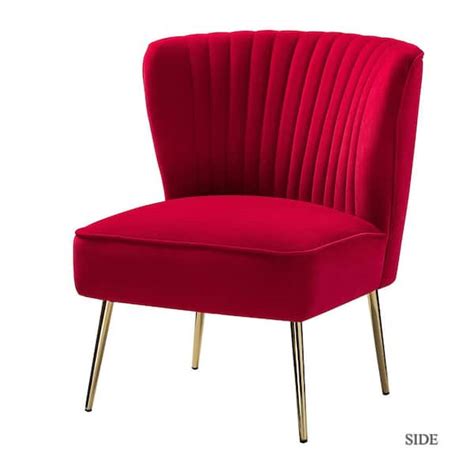 Jayden Creation Monica Modern Red Velvet Comfy Living Room Side Chair With Golden Metal Legs