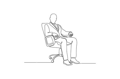 Desenho De Linha Contínua Da Posição Do Chefe Sentado Na Cadeira