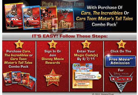 Disney movie rewards is a promotional program by disney, that rewards those who purchase disney dvds and music, or who watch disney films, with points that they can redeem for prizes on the disney movie rewards website. Take Five a Day » Blog Archive » Disney Pixar CARS 2 ...