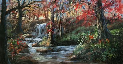 Autumn Forest Creek Oil Painting By Kevin Hill Watch