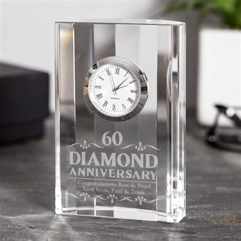 Engraved Diamond Wedding Anniversary Mantel Clock In Diamond