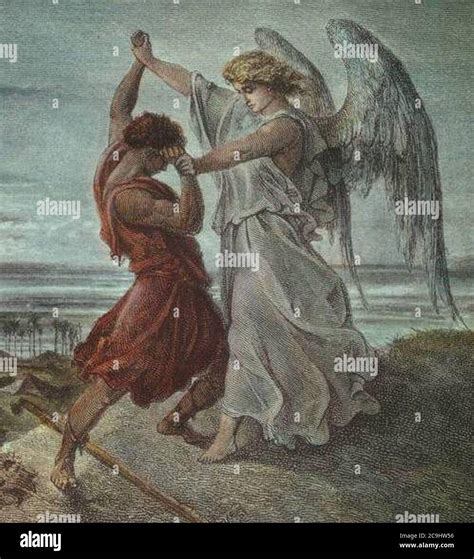 Jacob Wrestling With The Angel Cropped Stock Photo Alamy