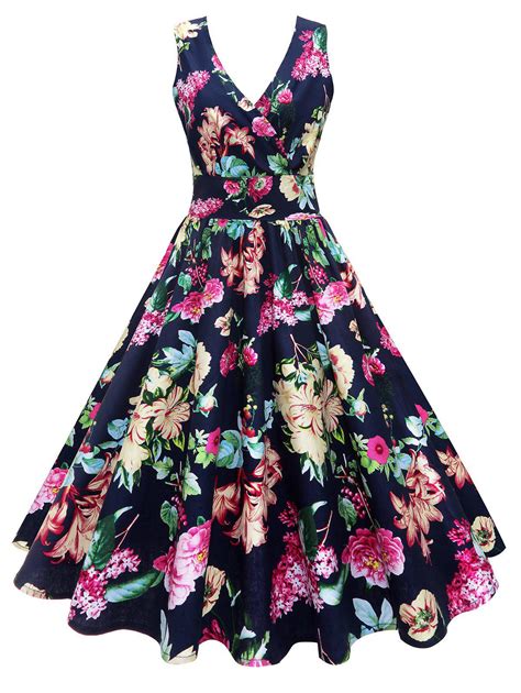 2018 Midi Surplice Floral Vintage Dress In Floral L