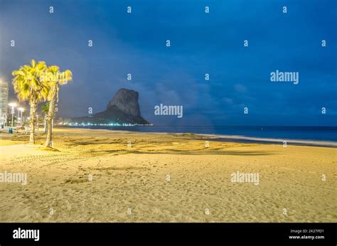 View Of Calpe Beach At Night Spain Stock Photo Alamy