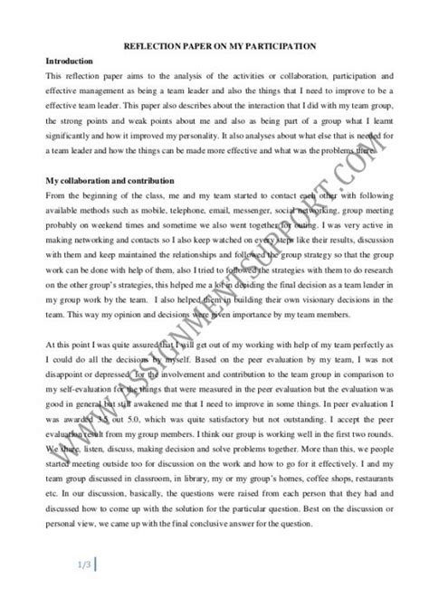 When writing a reflection paper on literature or another experience, the point is to include your thoughts and reactions to the reading or experience. Reflection Essay Samples | Template Business