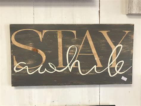 Stay Awhile Sign Stay Awhile Wood Sign Living Room Wall Etsy Room