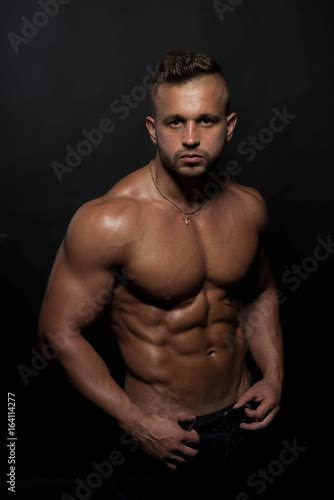 Handsome Strong And Sexy Male Fitness Model Mma Fighter Poses On