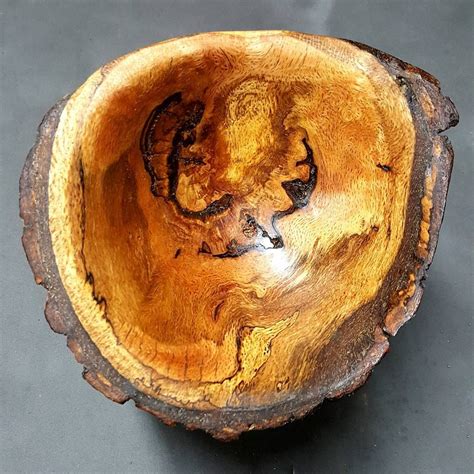 Natural Edged Spalted Red Oak Burl Bowl With Bark Inclusion Wood