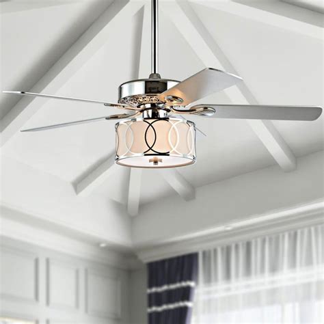 3 Light Drum Shade Led Ceiling Fan With Remote Chrome Chairish