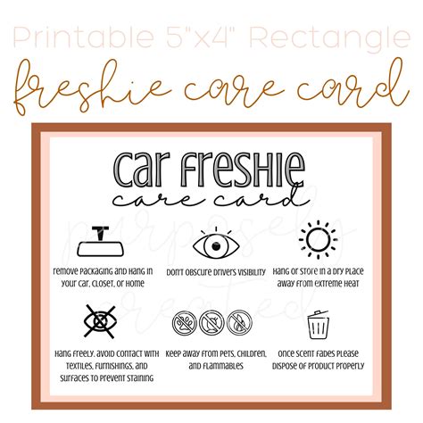 Printable Black And White 5x4 Car Freshie Care Card I Car Freshie Safety