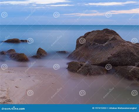 Seascape With Long Exposure With Blue Sky Stock Image Image Of Shore