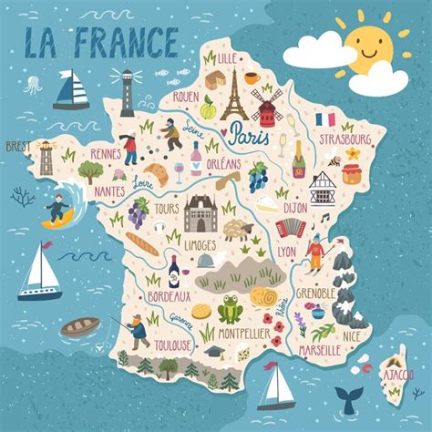 Regions of France Map Иллюстрированные карты Карты путешествия Карта