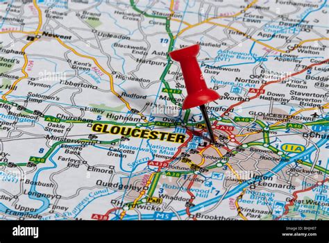 Red Map Pin In Road Map Pointing To City Of Gloucester Stock Photo Alamy