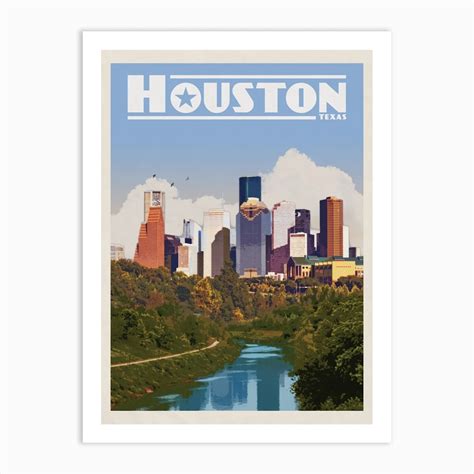 Houston Skyline Texas Travel Poster Art Print By Vintaprints Fy