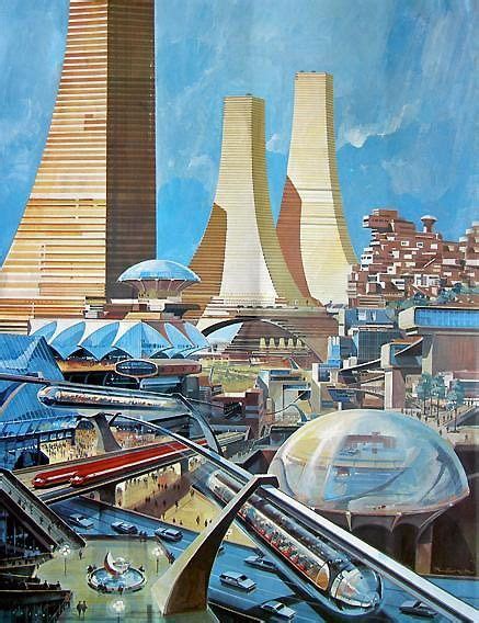 1950s Vision Of The City Of The Future Retro Futurism Futurism Art