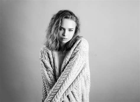 Cozy Fashion Woman In Sweater Beautiful Lady Wearing Warm Woolen