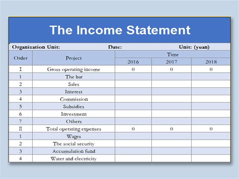 Excel Of The Income Statementxlsxxlsx Wps Free Templates