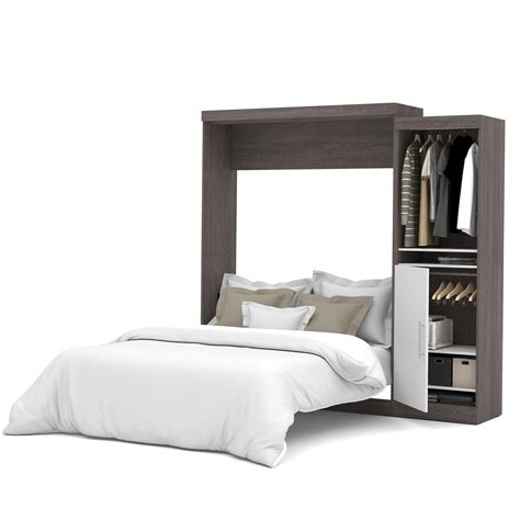 Nebula By Bestar 84 Full Wall Bed Kit With Storage And A Door In Bark