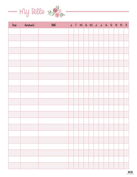 Monthly Bill Tracker 12 Pages January To Decemeber Paper Party