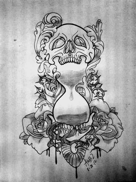 Black And Grey Amazing Skull Hourglass Tattoo Design Hourglass Tattoo Skull Art Tattoo Skull