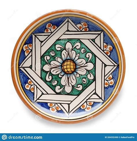 Decorated Plate Italian Ceramic From Caltagirone Sicily Isolated Stock