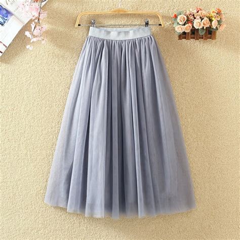 TIGENA 98cm 3 Layers Tulle Maxi Skirt For Women Casual Solid All Match