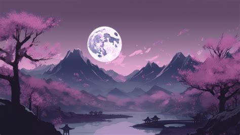 Moon Purple Japanese Painting Ai Generated 4k Wallpaper Elevate Your