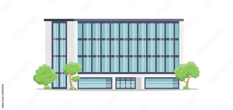 Modern Business Center Panoramic Glass Windows Isometric Vector