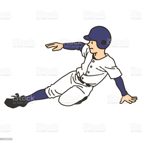 A Baseball Player Sliding Into A Base Stock Illustration Download