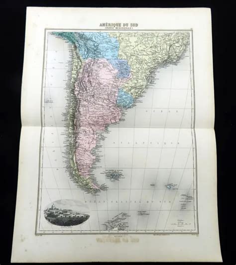 Antique Map Of South America Buenos Aires Landscape Hand Coloured