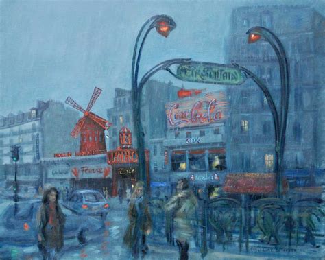 Le Moulin Rouge Et La Place Blanche à Paris Peinture à Lhuile Sur