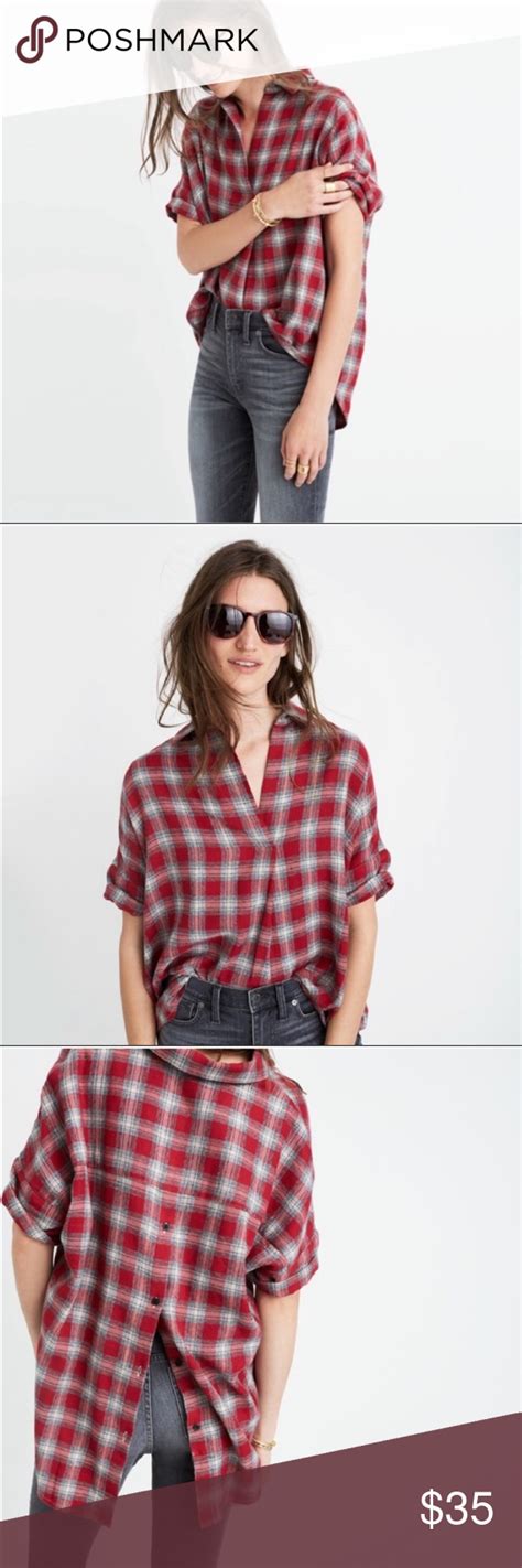 Madewell Red Plaid Courier Button Back Blouse Red Plaid Clothes