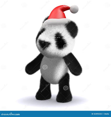 3d Baby Panda Bear Wearing A Santa Claus Hat Stock Illustration
