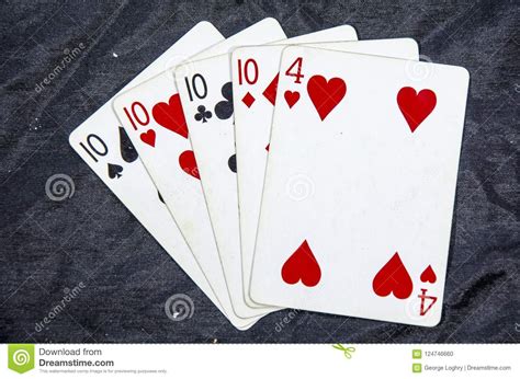 Five Playing Cards Four Of A Kind Tens And A Four Stock Photo Image