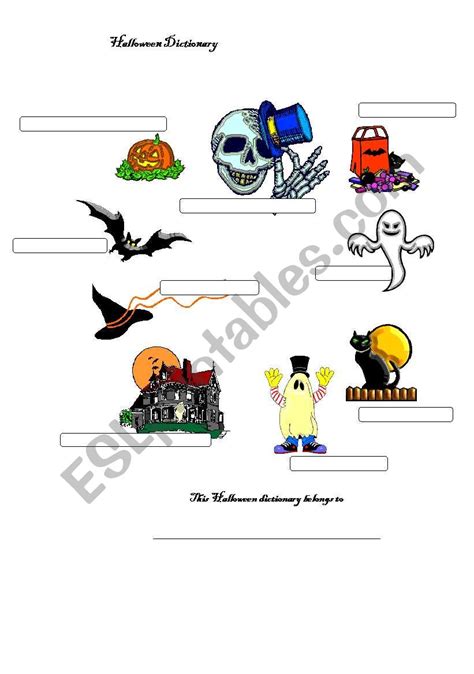 English Worksheets Halloween Picture Dictionary