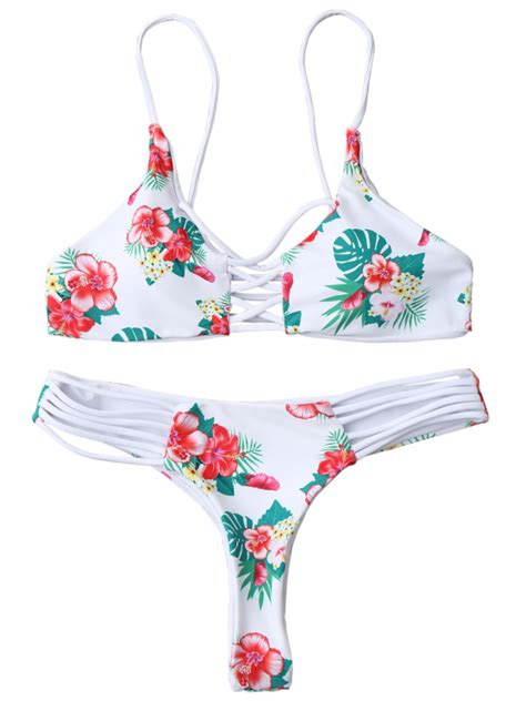 ad floral lattice strappy bikini set white a holiday must have bathing suit featuring padded