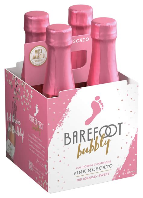 Barefoot Bubbly Pink Moscato Wine 4 Pack 187 Ml