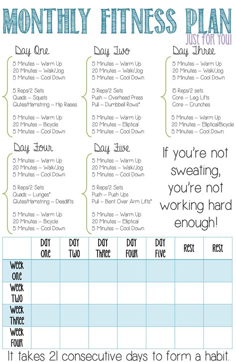 monthly fitness plan for beginners this is a four week fitness plan that i customized for my