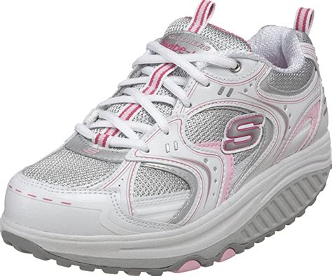Skechers Shape Ups Womens Metabolize Fitness Shoes White Silver Pink