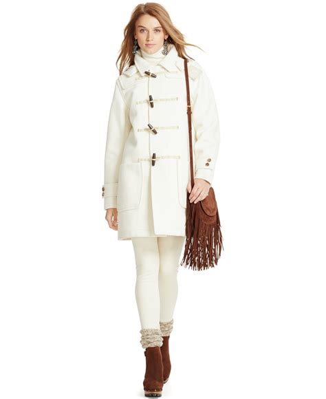Polo Ralph Lauren Hooded Wool Toggle Coat In Natural Lyst