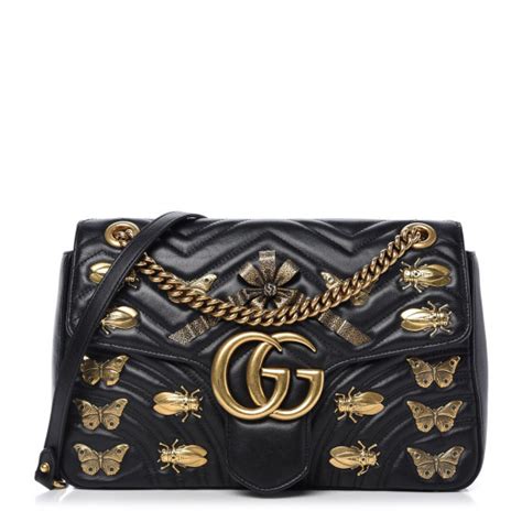 Gucci Calfskin Matelasse Animal Studs Medium Gg Marmont Shoulder Bag