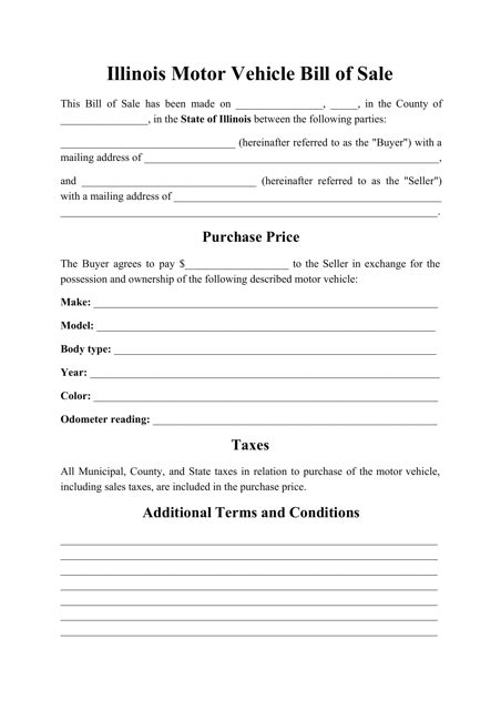 Used Car Printable Vehicle Bill Of Sale Template