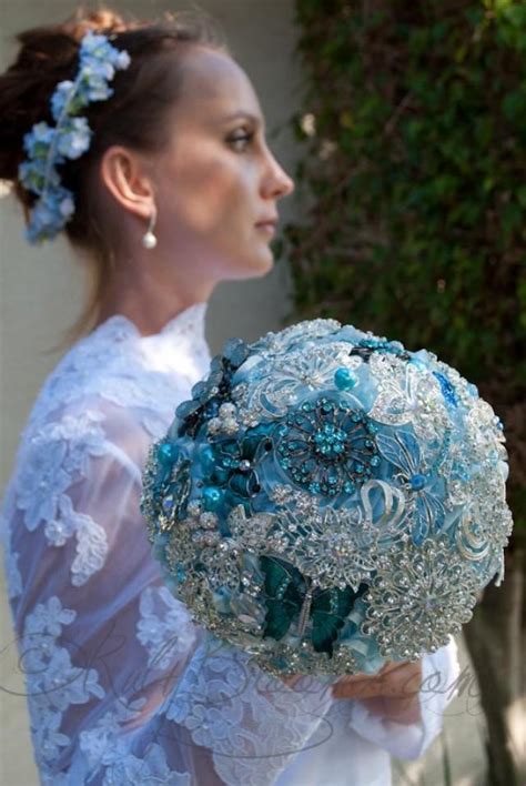 Jeweled Blue Diamond Wedding Brooch Bouquet Something Blue Crystal