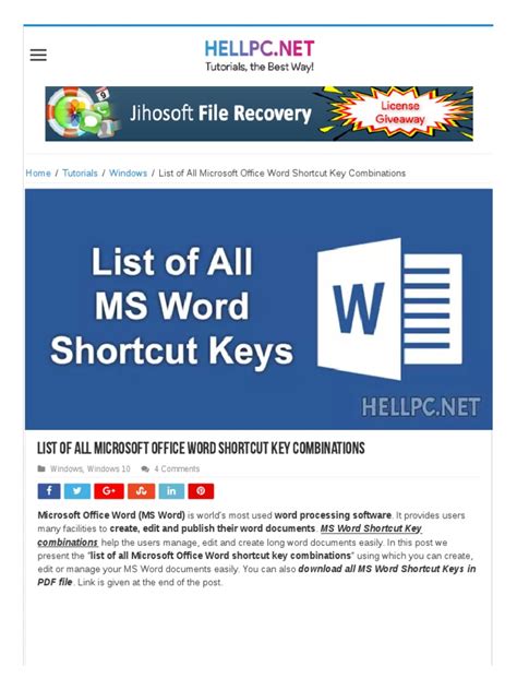 Hellpc Net List Of All Microsoft Office Word Shortcut Key